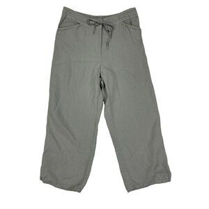 J. Jill LInen Cropped Pants 8 Drawstring Waist Straight Leg 24" Inseam